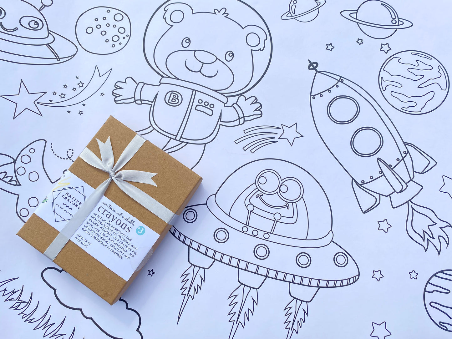Space Gift for kids crayons with large colouring sheet