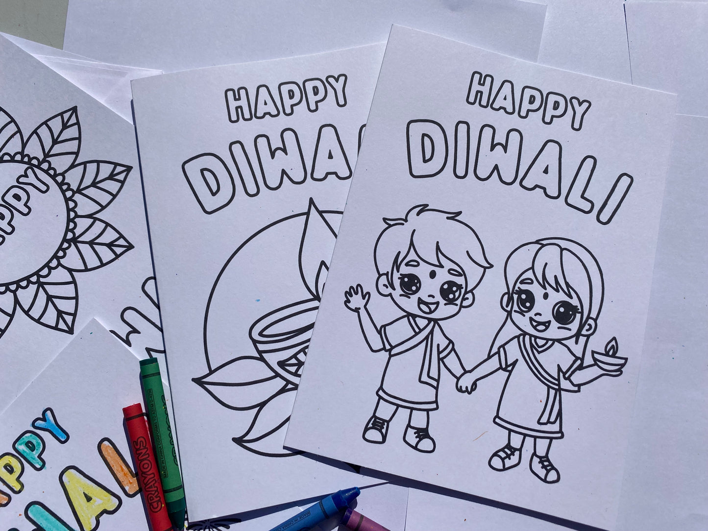 Diwali Colouring Cards with Crayons