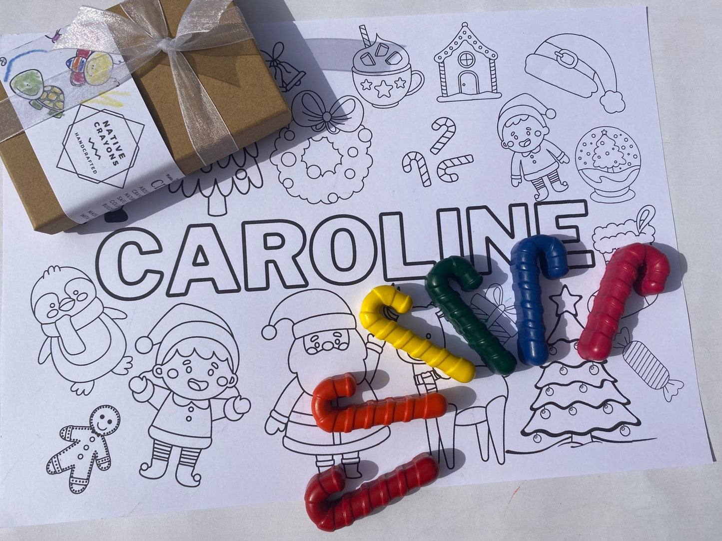 Christmas Canes Crayons and personalised colouring page - Native Crayons
