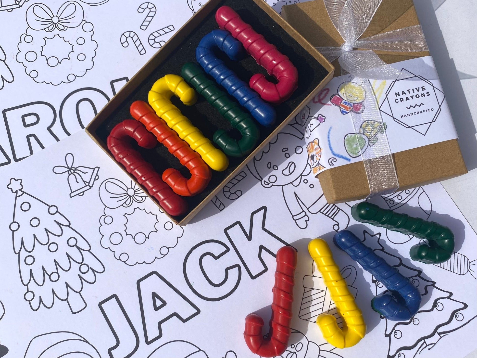 Christmas Canes Crayons and personalised colouring page - Native Crayons