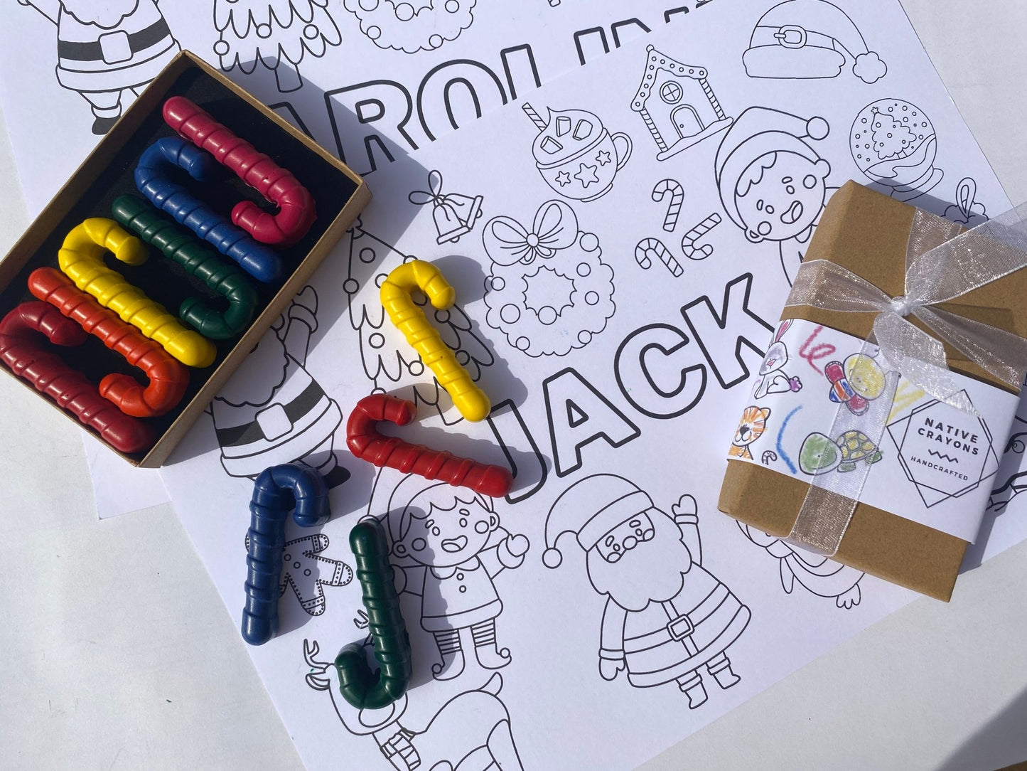 Christmas Canes Crayons and personalised colouring page - Native Crayons