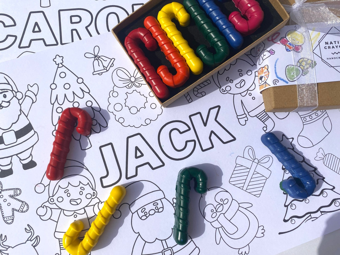Christmas Canes Crayons and personalised colouring page - Native Crayons