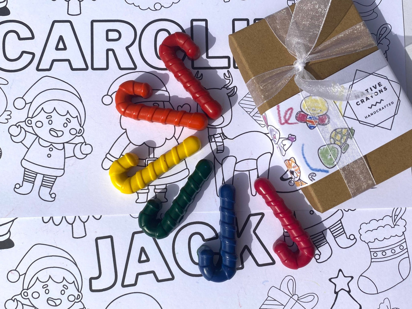 Christmas Canes Crayons and personalised colouring page - Native Crayons