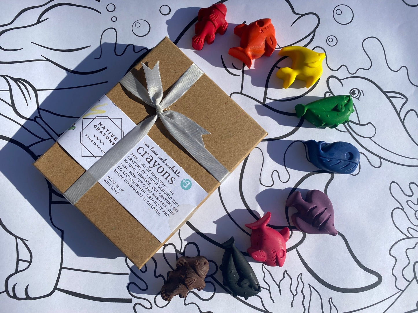 Sea creatures colouring set crayons with large colouring mat - Native Crayons