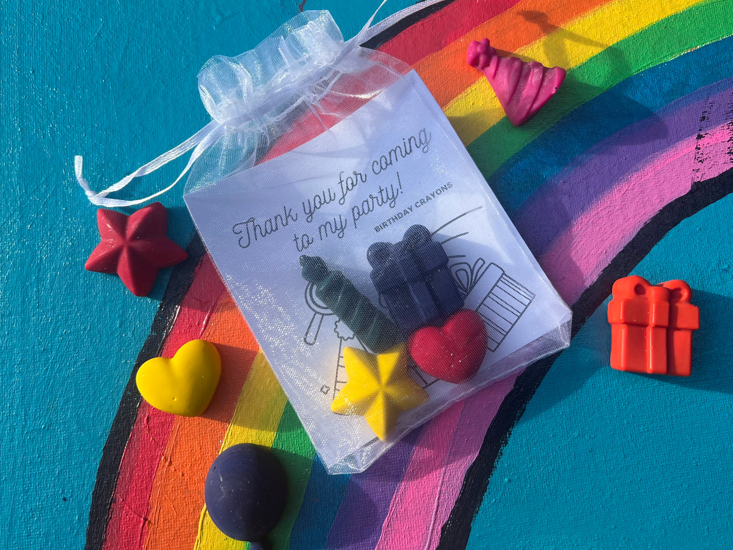 Birthday Crayons party favours with personalised colouring card for Kids