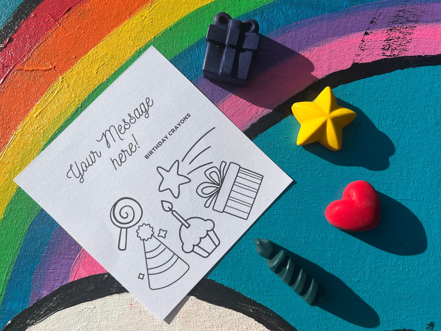 Birthday Crayons party favours with personalised colouring card for Kids