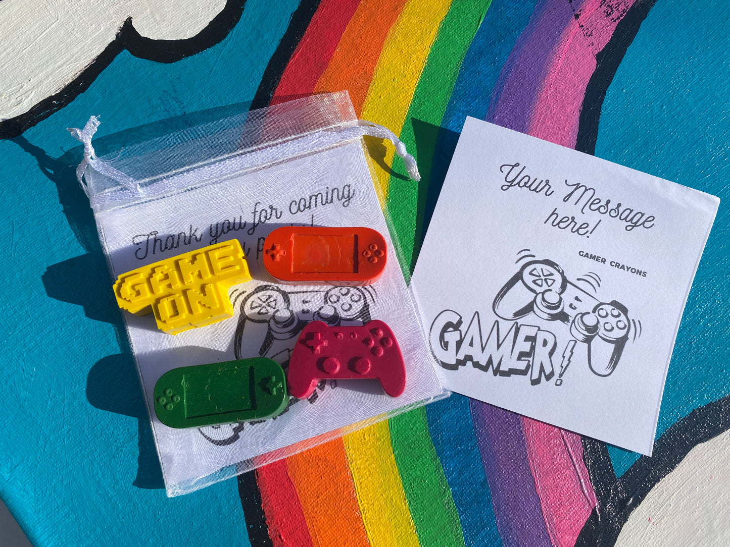 Crayons Gamer themed party bags