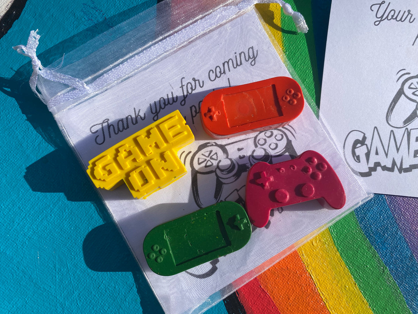 Crayons Gamer themed party bags
