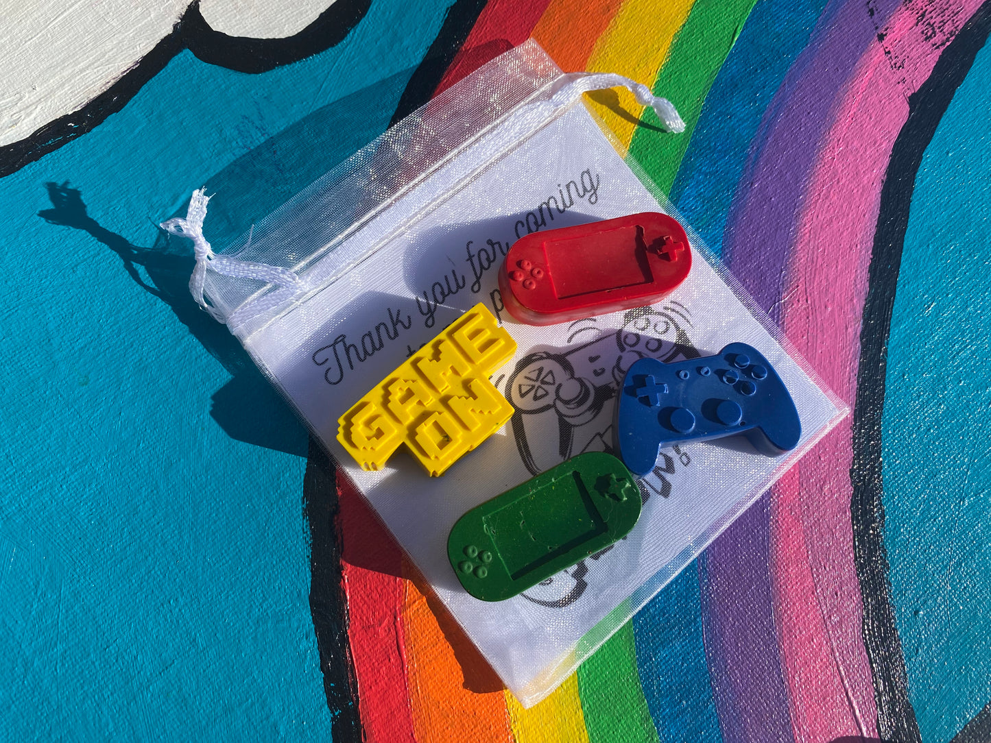 Crayons Gamer themed party bags