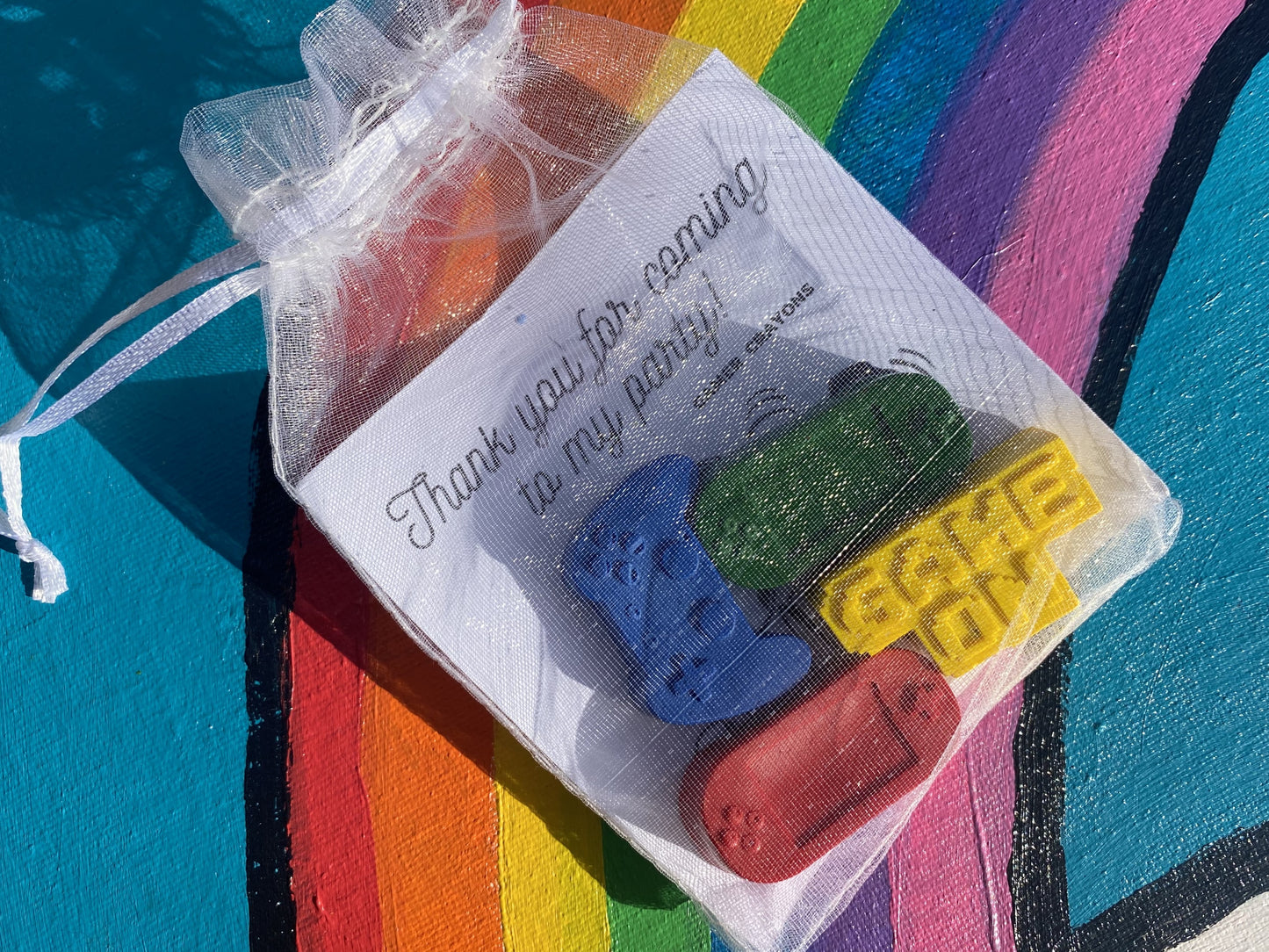 Crayons Gamer themed party bags